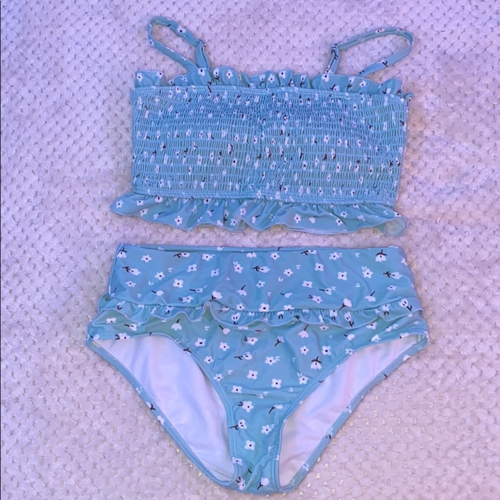 teal floral bikini